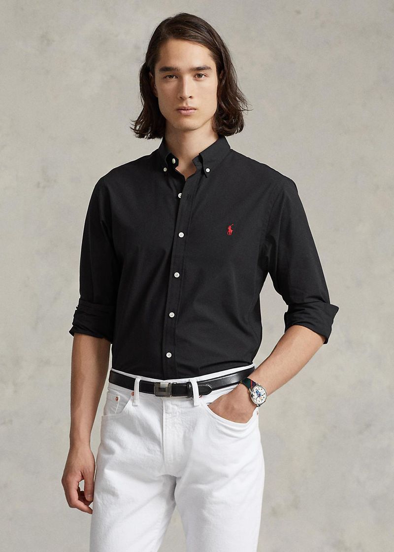 Camisas Polo Ralph Lauren Hombre Slim Fit Stretch Poplin Chile Negras CDYNT-4289